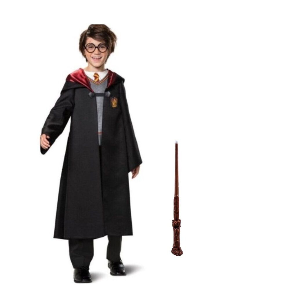 Harry Potter Gryffindor Robe, Scarf & Light Up Wand Halloween Costume 7/8 Boys - Picture 2 of 9